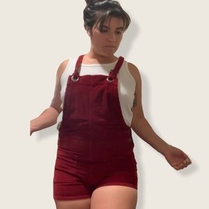 Red corduroy overalls by RVCA